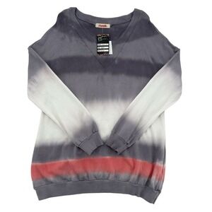 Mazik Women Sz M Gray Thermal Waffle Knit Top  Long Sleeves Lagenlook Cozy NEW